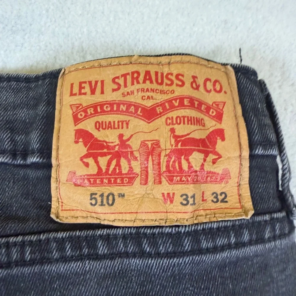 Levis 510 Skinny Fit Distressed Faded Black Denim Jeans Mens 31x32